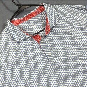 Iron Oak Hays Polo Shirt Mens XL Blue Texas Print Pearl Snap Western Performance